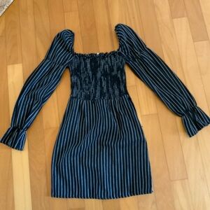 Glamorous Black & White Smocked Stripe Mini